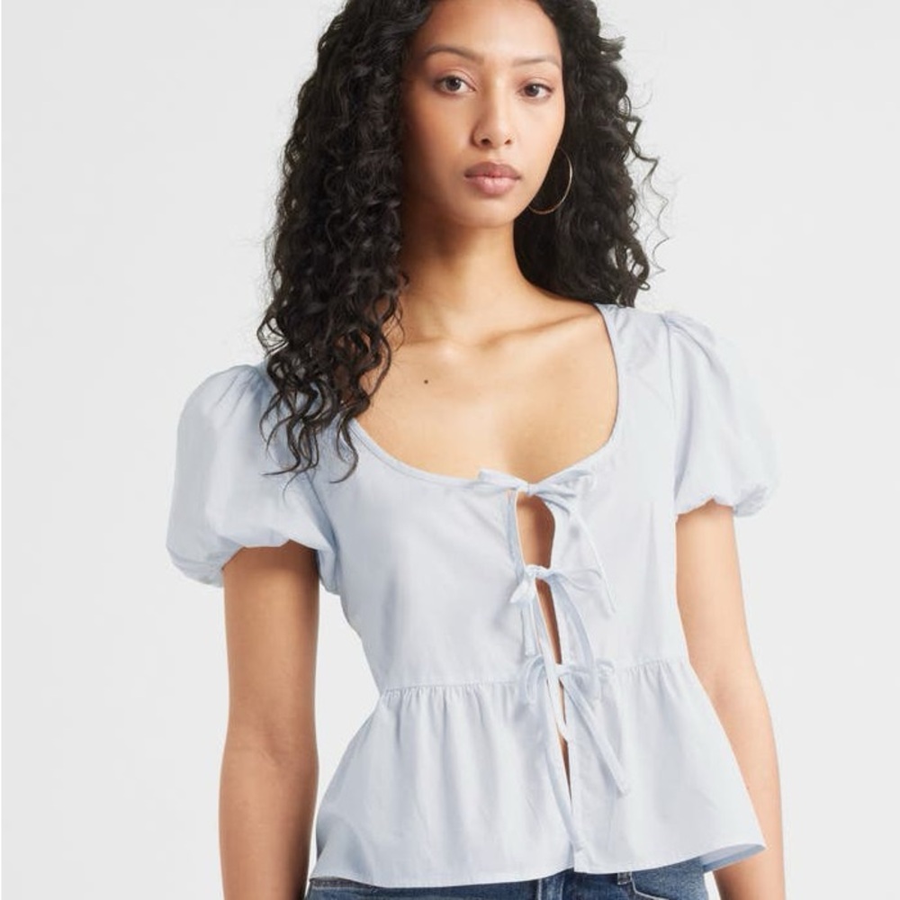 BP Tie Front Cotton Poplin Top